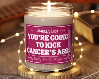 Motivational Cancer Fighter Candle - You're Going to Kick Cancer's Ass Design with Relaxing Aromatherapy Fragrance, Fighting Cancer Gift