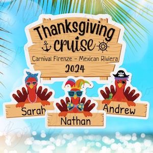 Imán de crucero de Acción de Gracias, imanes personalizados para puerta de crucero, imanes de crucero familiares de Acción de Gracias con nombres, imán de puerta de crucero de Carnival, regalos de crucero