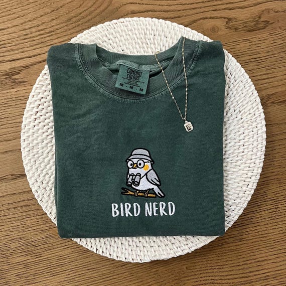 Embroidered Bird Nerd Shirt Birding Apparel Bird Watcher Comfort Colors® T-Shirt Bird Lover Gift Ideas Embroidered Gifts For Her