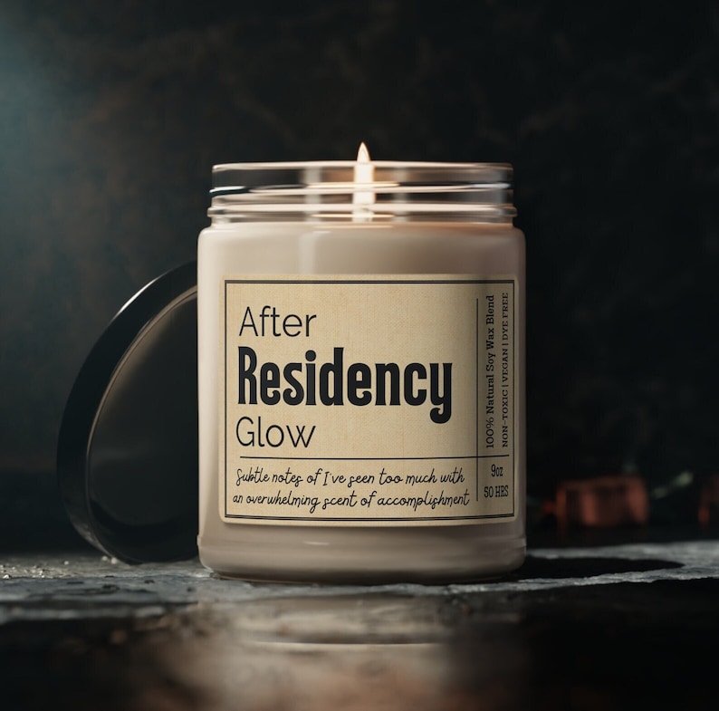 RESIDENCY CANDLE, completing residency gifts, residency graduation, doctor gifts, graduation gifts, residency completion image 1