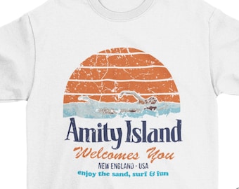 Amity Island T shirt - 70s Retro Movies - Sharks - Jaws