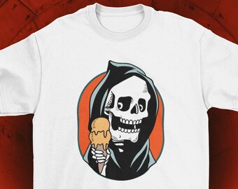 Grim Reaper Ice Cream T-Shirt: Dark Humor Cotton Tee