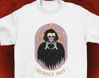 Funny Grim Reaper T shirt- Romantic Heart Skeleton - Dark Humor - Death - Dark Art