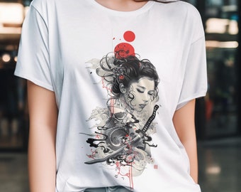 Geisha Dragon Katana T-shirt: Japanese Art Zen Samurai Tee - Etsy