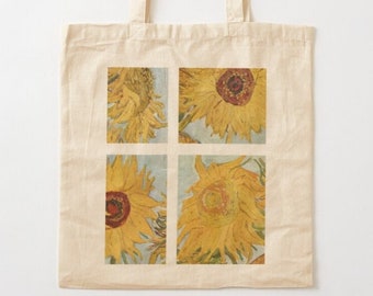 Van Gogh Sunflowers Cotton Tote Bag - Art Collage Design