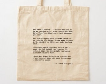 Scott Fitzgerald Quote Tote Bag - Literary Gift