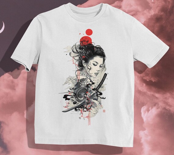 Geisha Dragon Katana T-shirt: Japanese Art Zen Samurai Tee - Etsy