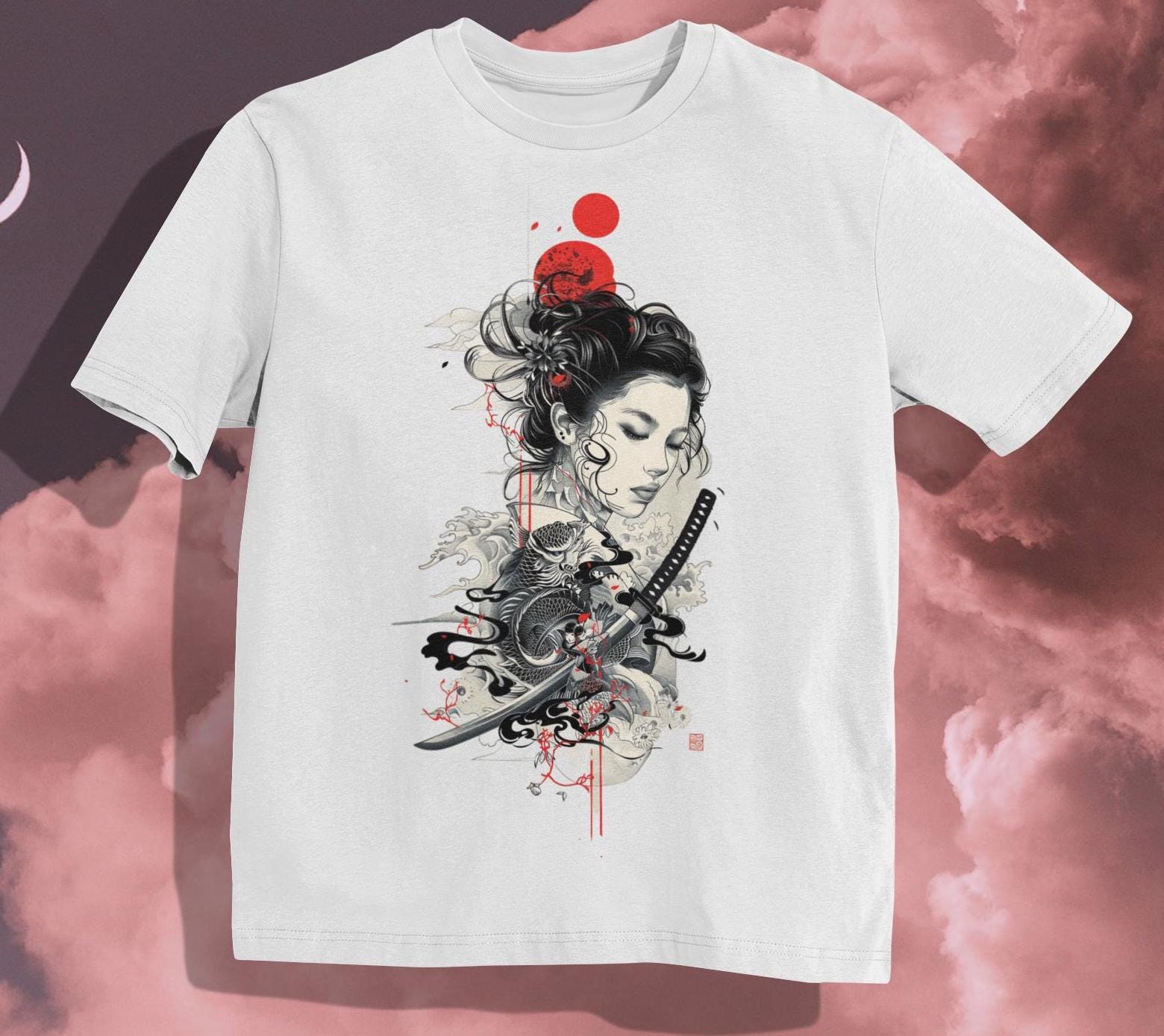 芸者龍刀Tシャツ：日本の芸術禅サムライTシャツ - Etsy 日本