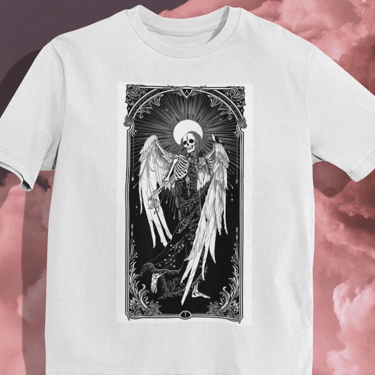Gothic Skeletal Angel T-shirt: Ethereal Halo Design - Etsy