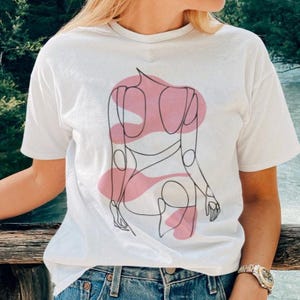 Abstract Art T shirt and Woman Drawing One Line T shirt / %100 Cotton