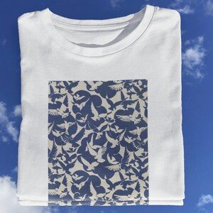Vintage Tauben-T-Shirt: Adolphe Millot Vogelzeichnung, 100% Baumwolle