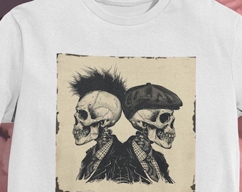 Camiseta Punk Esqueleto: Camiseta Vintage com Estampa de Tatuagem