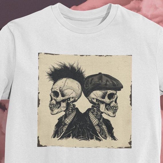 T-shirt Uomo Teschio Punk Rock &ndash; Maglia Nera Cotone, Stile Biker E Musica