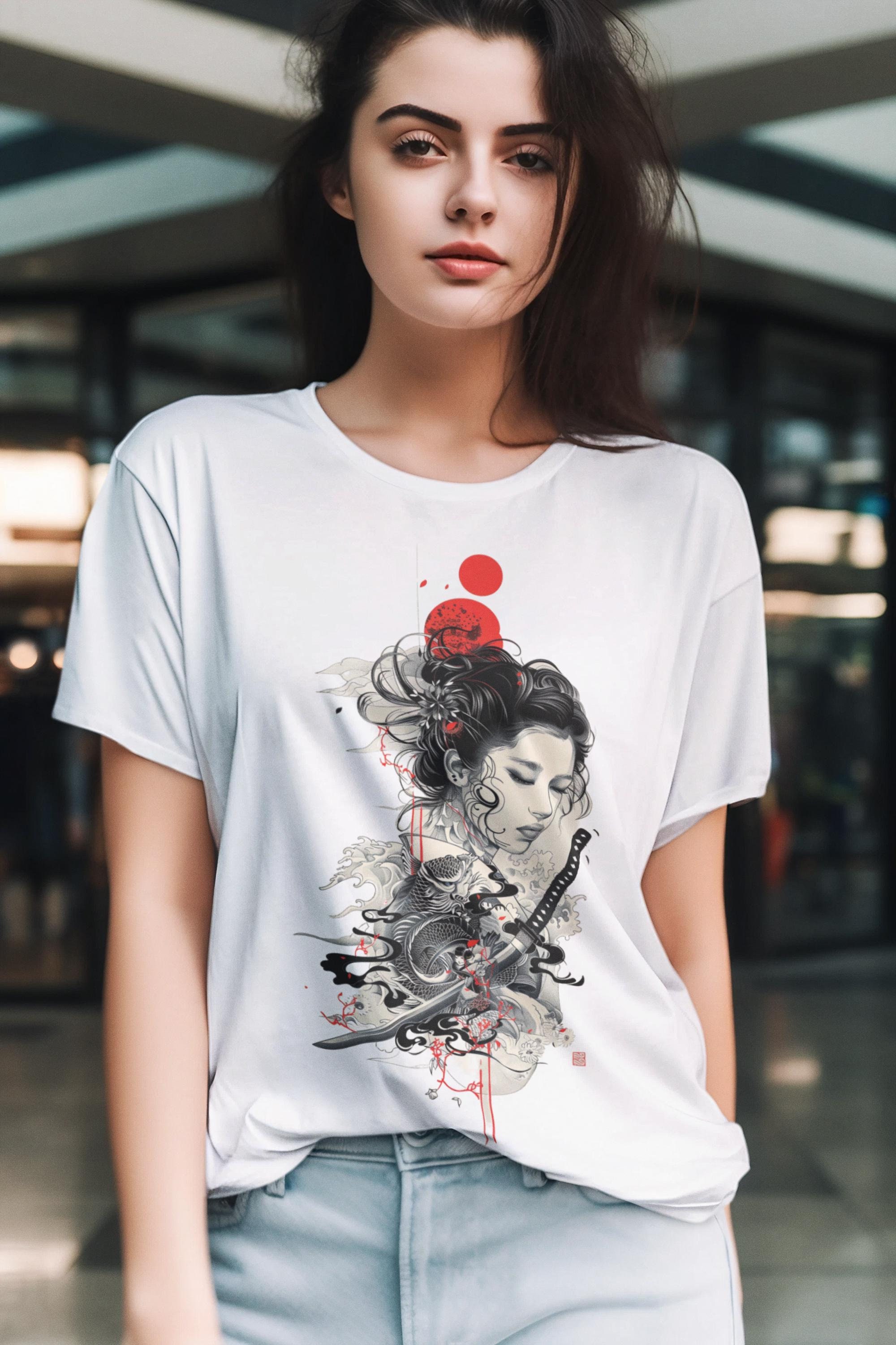 Geisha Dragon Katana T-shirt: Japanese Art Zen Samurai Tee - Etsy