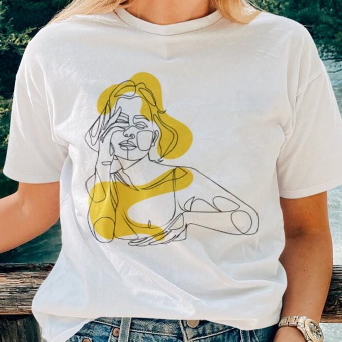 Drawing Art T shirt and Woman Abstract One Line T shirt / %100 Cotton
