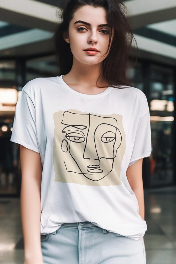 T-shirt Unisex Gildan Softstyle, Design One Line Face, Qualità Premium - Foto 4