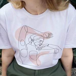 Woman Drawing One Line and Abstract Art T shirt / %100 Cotton