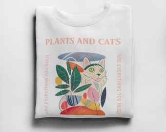 Abstract Colourful Cat Drawing T shirt / Pastel Colour Cat T shirt / Pastel Drawing / Plants And Cats / %100 Premium Cotton - Unisex