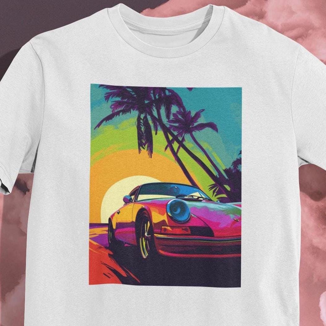 Retro Sunset Car T-shirt: 80s German Sports Car Graphic Tee - Etsy