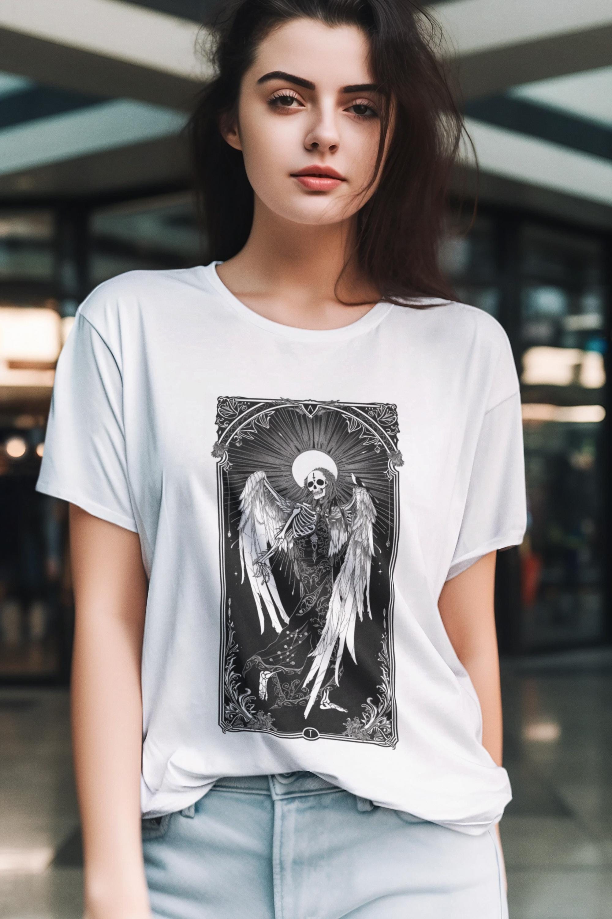 Gothic Skeletal Angel T-shirt: Ethereal Halo Design - Etsy