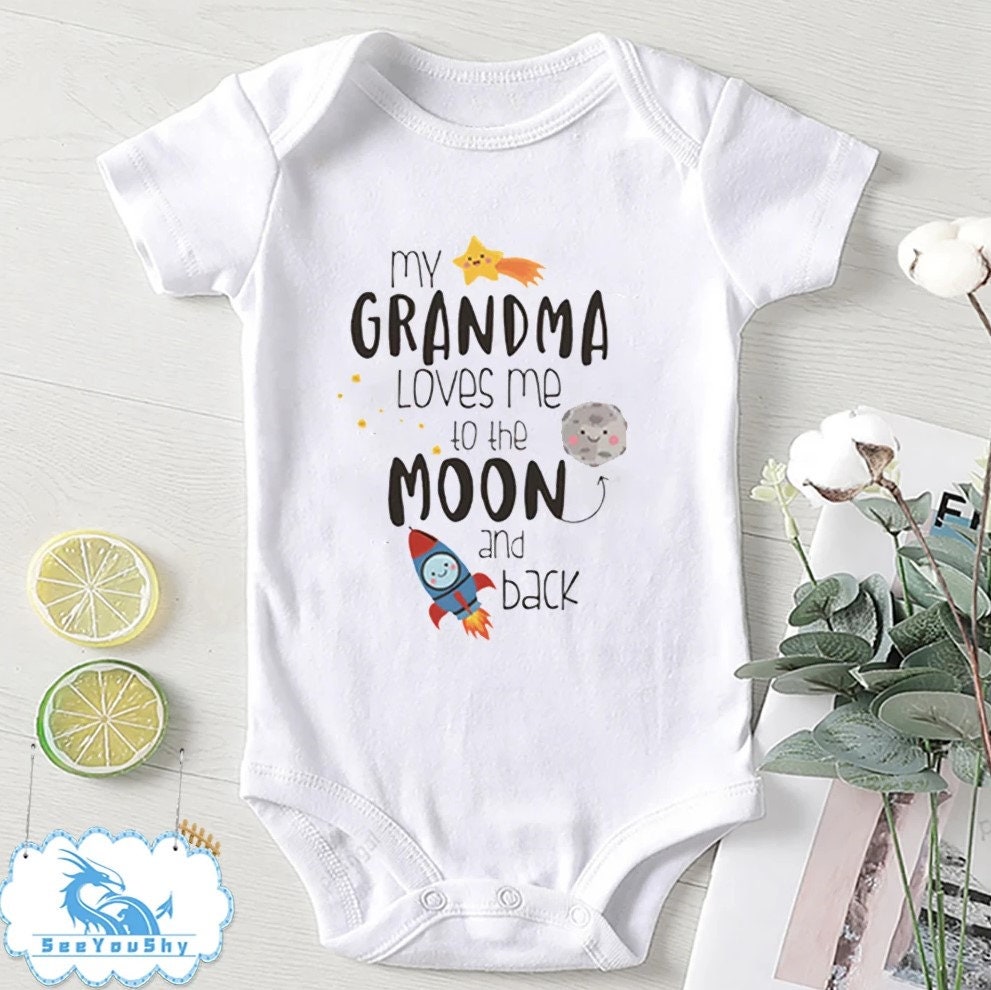 Grandma Loves Me To The Moon And Back Baby Vest- Personalized Funny Baby Bodysuit Gift - Personalized Funny Baby Vest - Funny Granny Gift