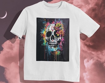 Colorful Sugar Skull T Shirt – Day Of The Dead Floral Skull Tee Unisex