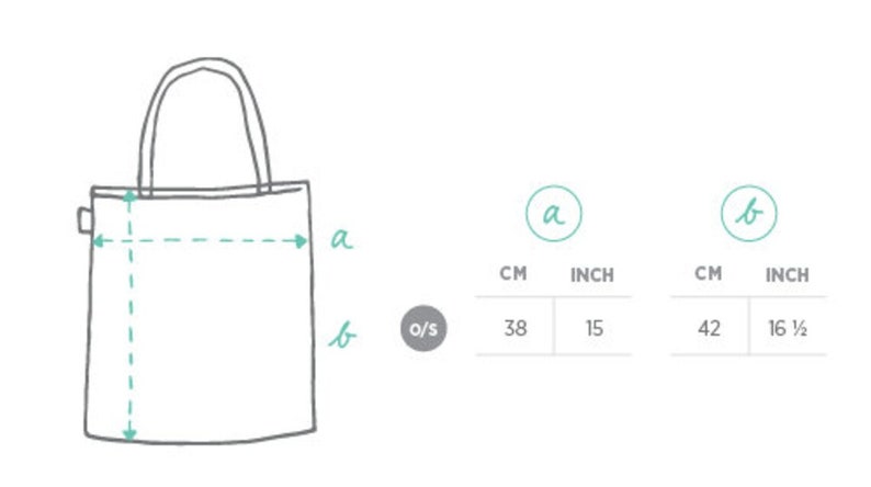 May include: A white tote bag with black handles and a black pocket on the side. The bag is 15 inches wide and 16 1/2 inches tall.