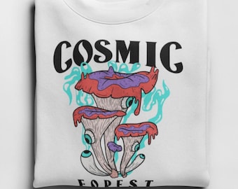 Kosmisches Pilz-T-Shirt: Trippy Waldpflanzen, Unisex-Baumwoll-T-Shirt