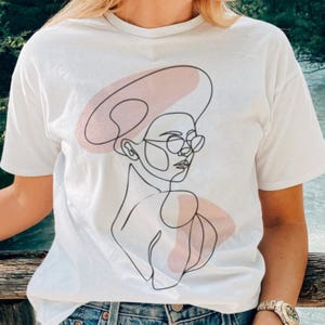 One Line Abstract T shirt Woman Drawing Art T shirt / %100 Cotton