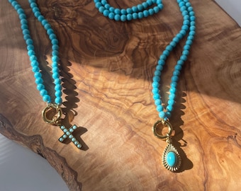 Collar con cruz/lágrima de piedra semipreciosa, acero inoxidable PVD, oro de 18 quilates, ideal para regalos de Navidad, resistente al agua y a la corrosión.