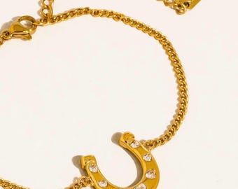 Pulsera de herradura de oro de 18 quilates, ajustable, de acero inoxidable, apilable, tendencias de primavera, joyería de estilo vintage.