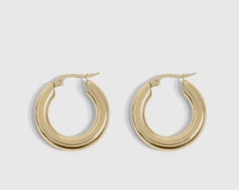 Pendientes de aro gruesos, acero inoxidable PVD, oro de 18 quilates, joyería de invierno, estilo vintage, resistentes al agua y que no se deslustran.