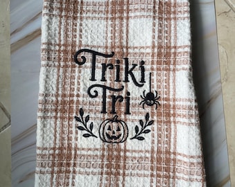 Triki Tri Halloween Embroidered Kitchen Towels, Greek Halloween, Custom Gifts
