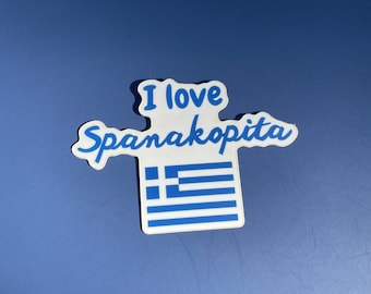Pegatina de vinilo "I Love Spanakopita" de 7,6 cm (3 pulgadas), regalos de comida griega, pegatinas personalizadas, accesorios para botellas de agua, estilo de vida griego, grecoamericano
