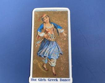 Pegatina brillante de 7,6 cm con diseño de chicas griegas bailando, estilo de vida grecoamericano, mujeres griegas bailando.