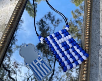 Accesorio para coche con cuentas de la bandera griega, Orgullo griego, Accesorios con la bandera griega, Accesorios para coche con cuentas