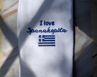 I Love Spanakopita Embroidered Kitchen Towels, Greek Gifts,  Custom Gifts, Greek Food