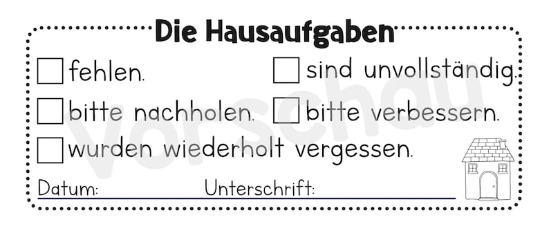 Stempel 'Hausaufgabenstempel' - DieGrundschulkiste X Materialwiese