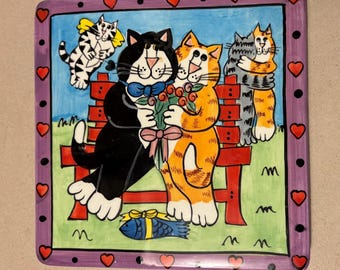 Vintage Candace Reiter Ceramic Art Trivet Hot Plate CatZilla Design 2001