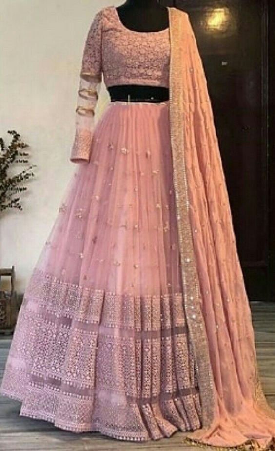 peach colour simple lehenga