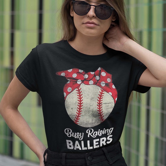 Baseball Shirt Women Busy Raising Ballers Shirt Funny Baseball Mom Short Sleeve Tee Top