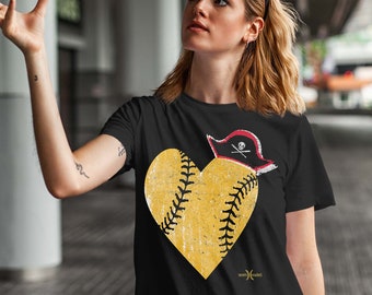 The Vintage Pirate Baseball Heart with Skull Hat Tee Shirt