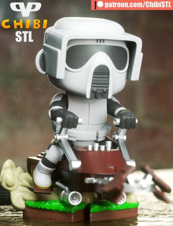 Storm Trooper Scout on a Speeder Chibi Star Wars Fan Art 3d Printed Figure Unpainted Unassembled Etsy