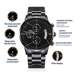 Customizable Black Chronographic Watch ** Gift for Husband or Boyfriend ** Engraved Watch ** Personalized Watch for Dad ** Father’s Day Gift