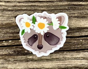 Daisy Raccoon Sticker - Trash Panda Flower Decal