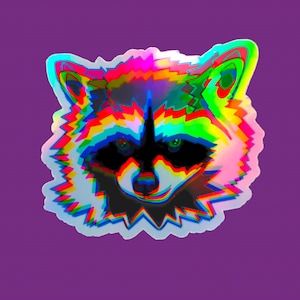 Holographic Raccoon Sticker: Psychedelic Trash Panda Decal