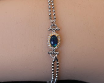 Braccialetto classico blu in opale australiano naturale, gioielli in opale arcobaleno da 6 x 4 mm, grazioso braccialetto in opale regalo per lei, elegante design in opale