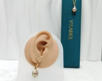 Natural Freshwater Big Baroque Pearl Necklace & Earring Set, Sterling Silver Irregular Pearl Jewelry, Elegant Statement Gift for Her