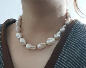 Natural Freshwater Big Baroque Shaped Pearl Necklace, Elegant Irregular Pearl Strand, Statement Jewelry, Timeless Gift for Her