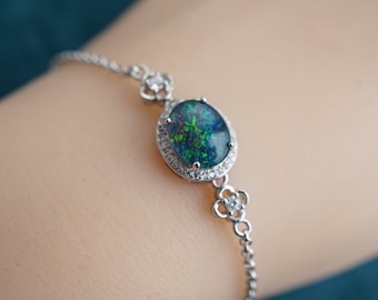 Delicato bracciale in argento Sterling con opale australiano naturale, bracciale in opale, bracciale in opale arcobaleno, 10 x 8 mm